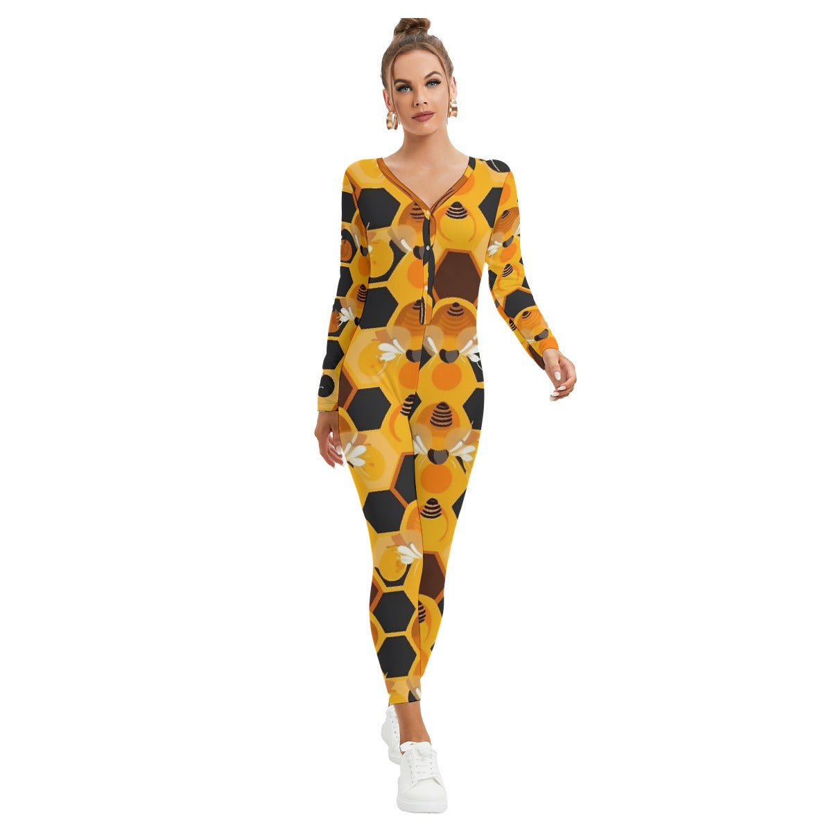 All-Over Print Women's Plunging Neck Jumpsuit