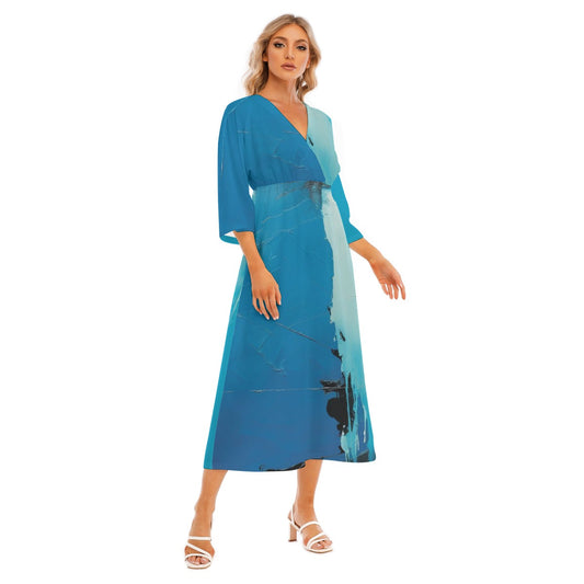 All-Over Print Women's Mid-Sleeve Long Dress