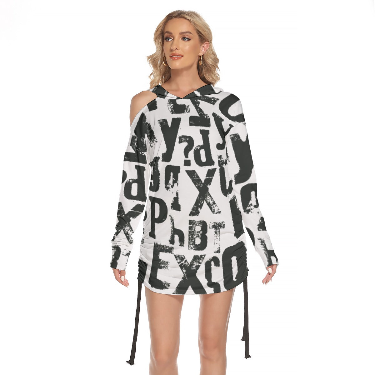 All-Over Print Women's One-shoulder Dress With Waist Shirring