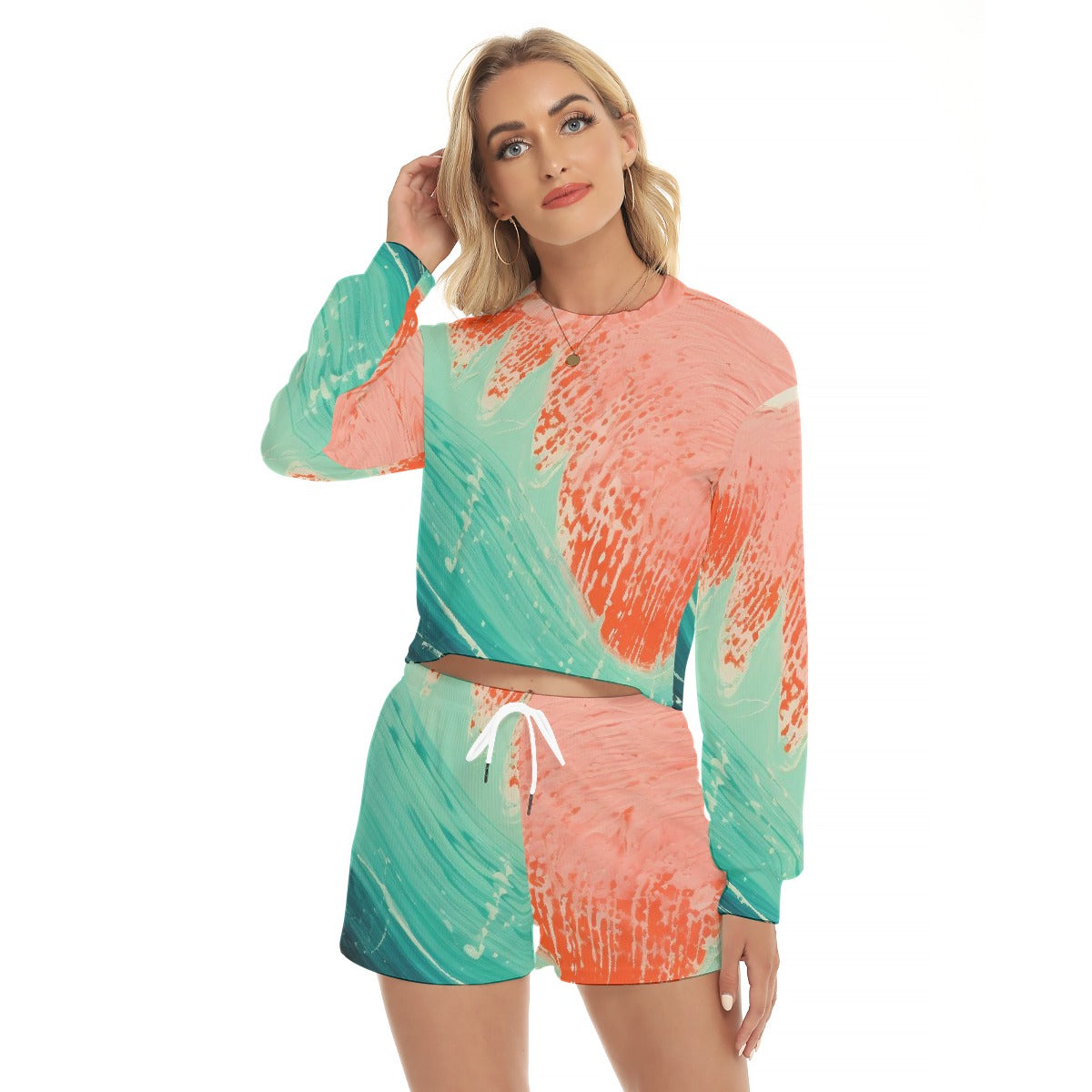 All-Over Print Women's Short Sweatshirt And Pants Suit