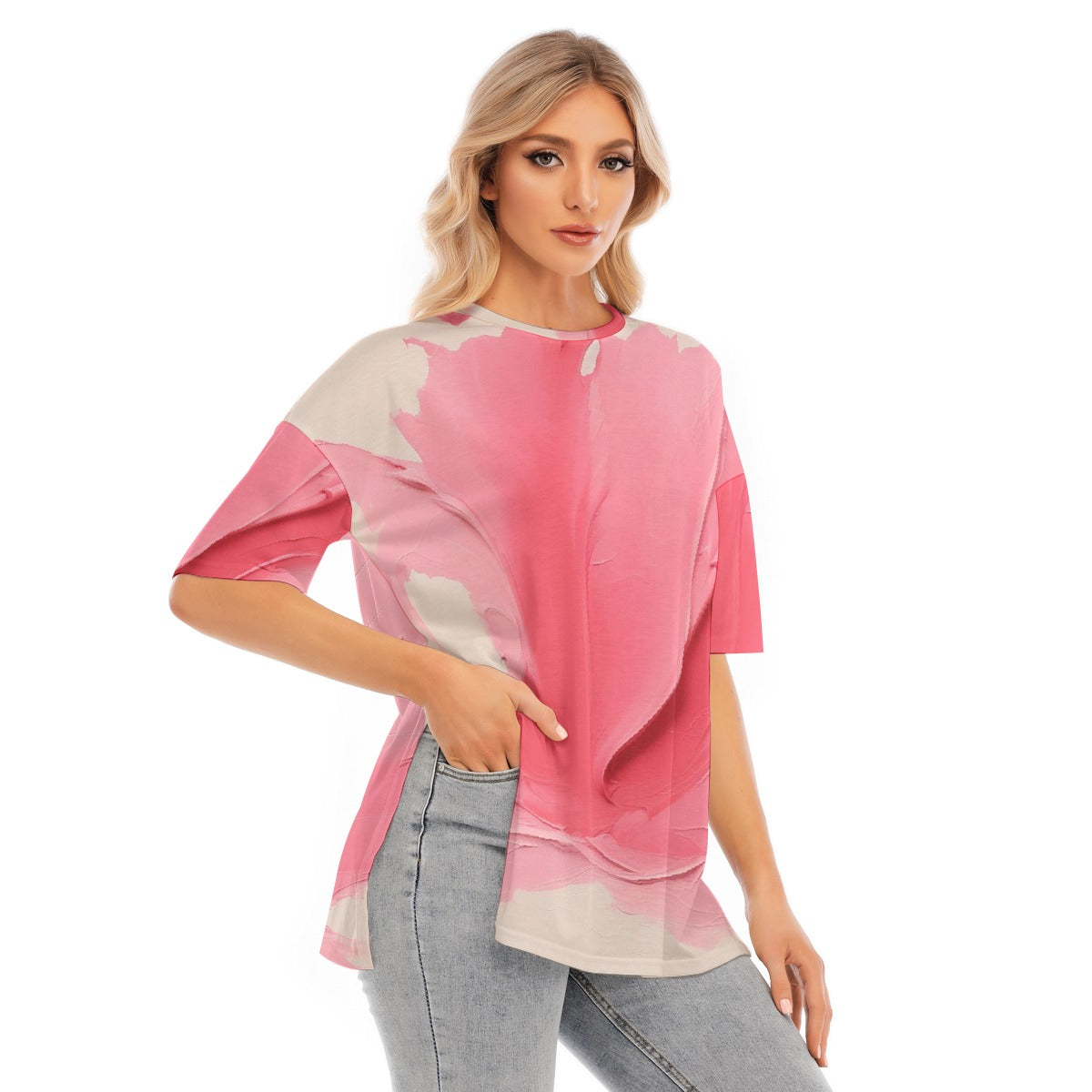 All-Over Print Women's Short Sleeves T-shirt With Hem Split