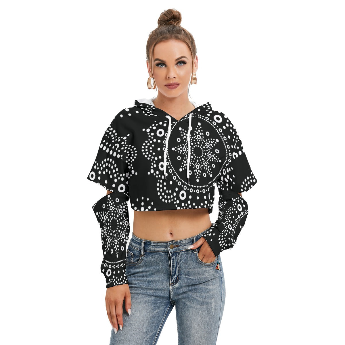 All-Over Print Women's Heavy Fleece Hoodie With Hollow Out Sleeve