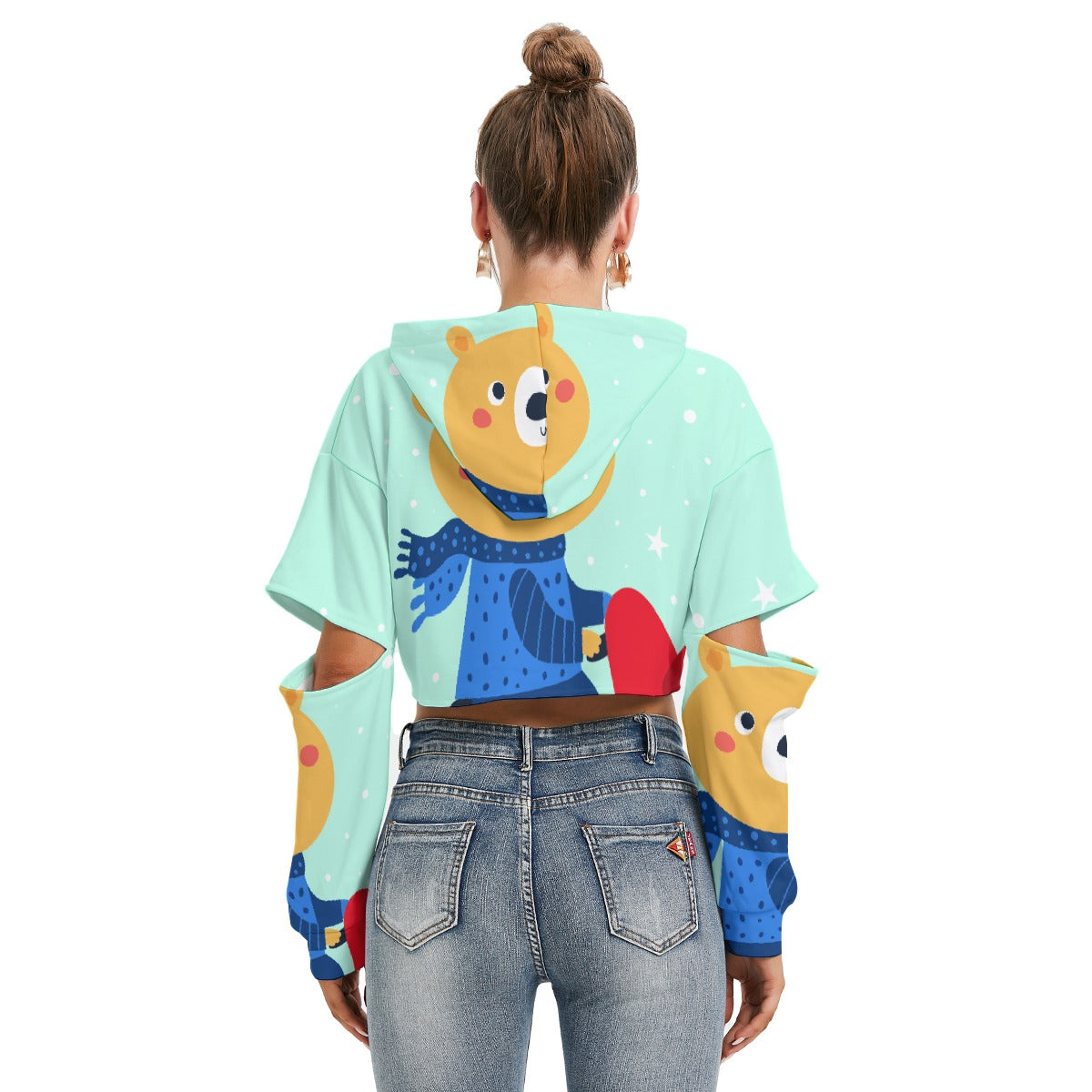 All-Over Print Women's Heavy Fleece Hoodie With Hollow Out Sleeve