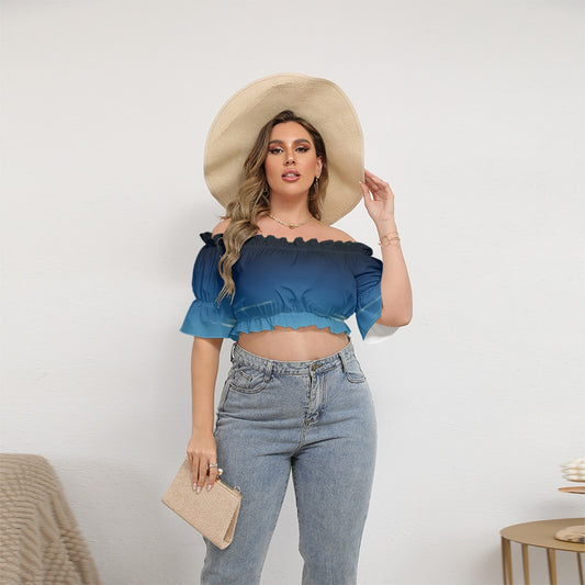 All-Over Print Women's Off-shoulder Cropped Top With Short Puff Sleeve