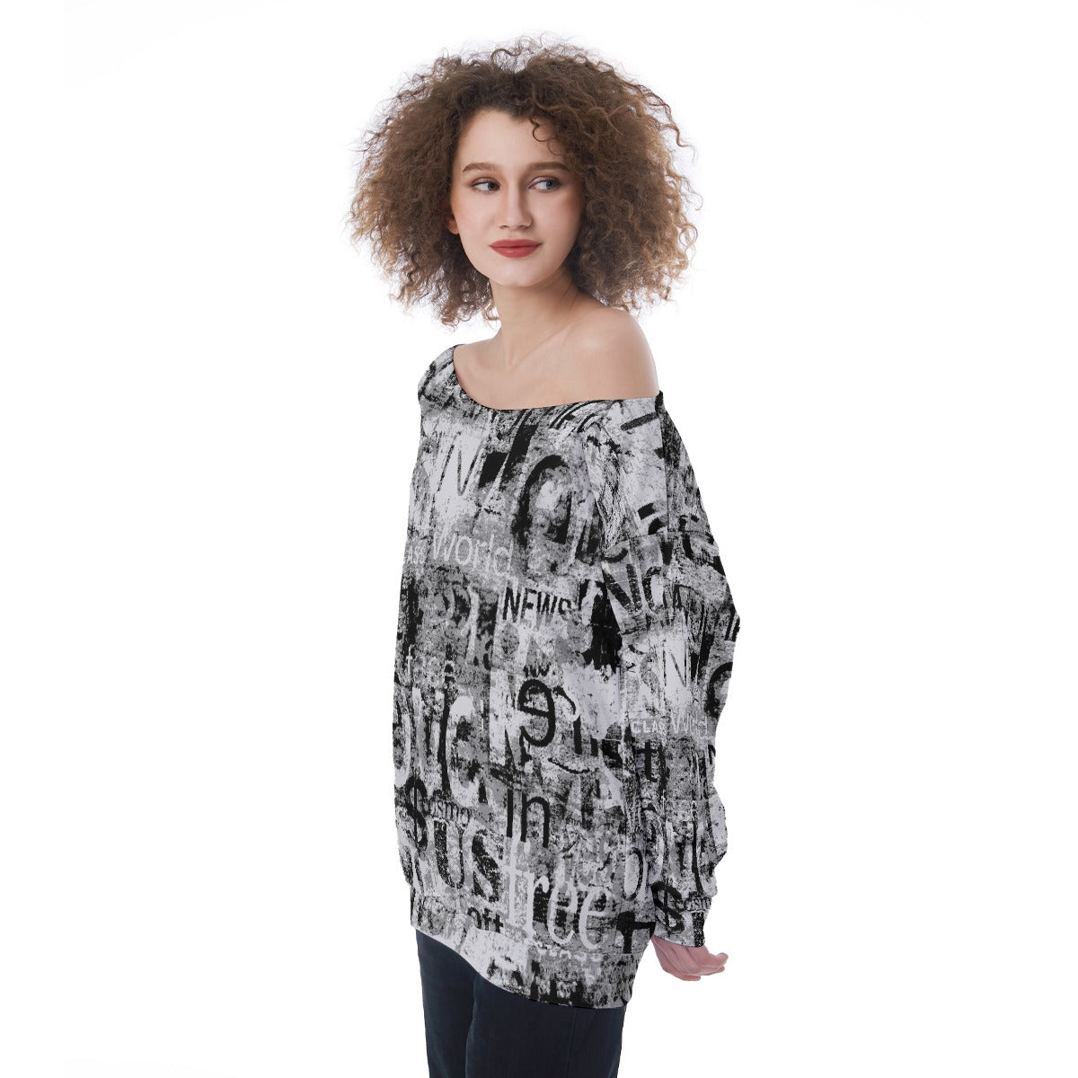 All-Over Print Oversized Women's Off-Shoulder Sweatshirt