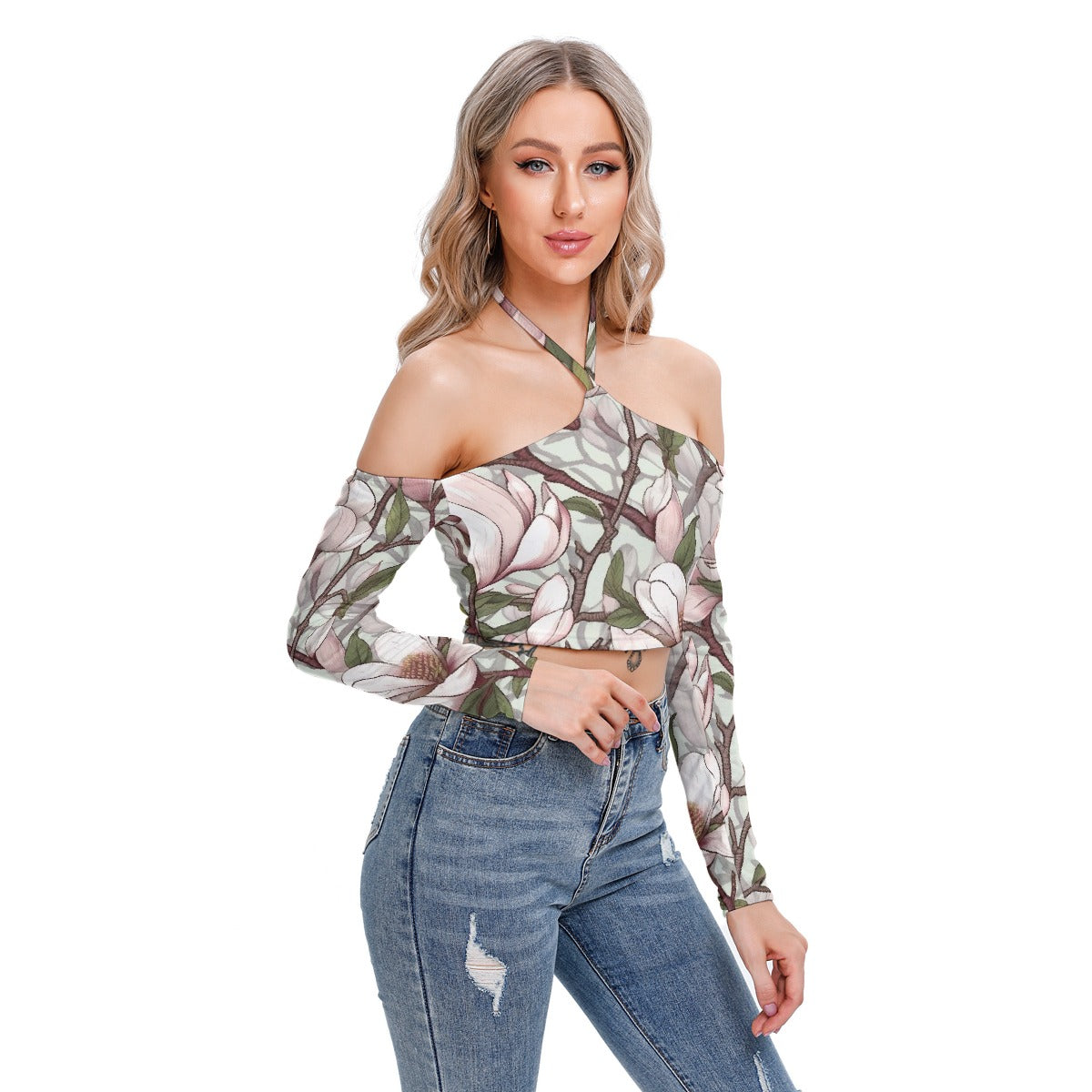 All-Over Print Women's Halter Lace-up Top