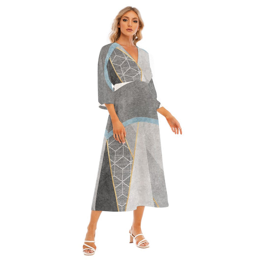 All-Over Print Women's Mid-Sleeve Long Dress