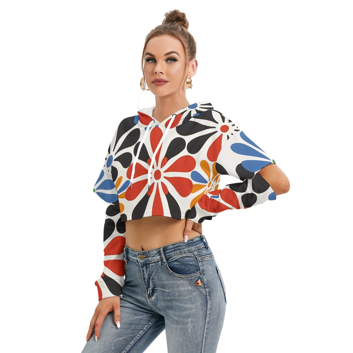 All-Over Print Women's Heavy Fleece Hoodie With Hollow Out Sleeve