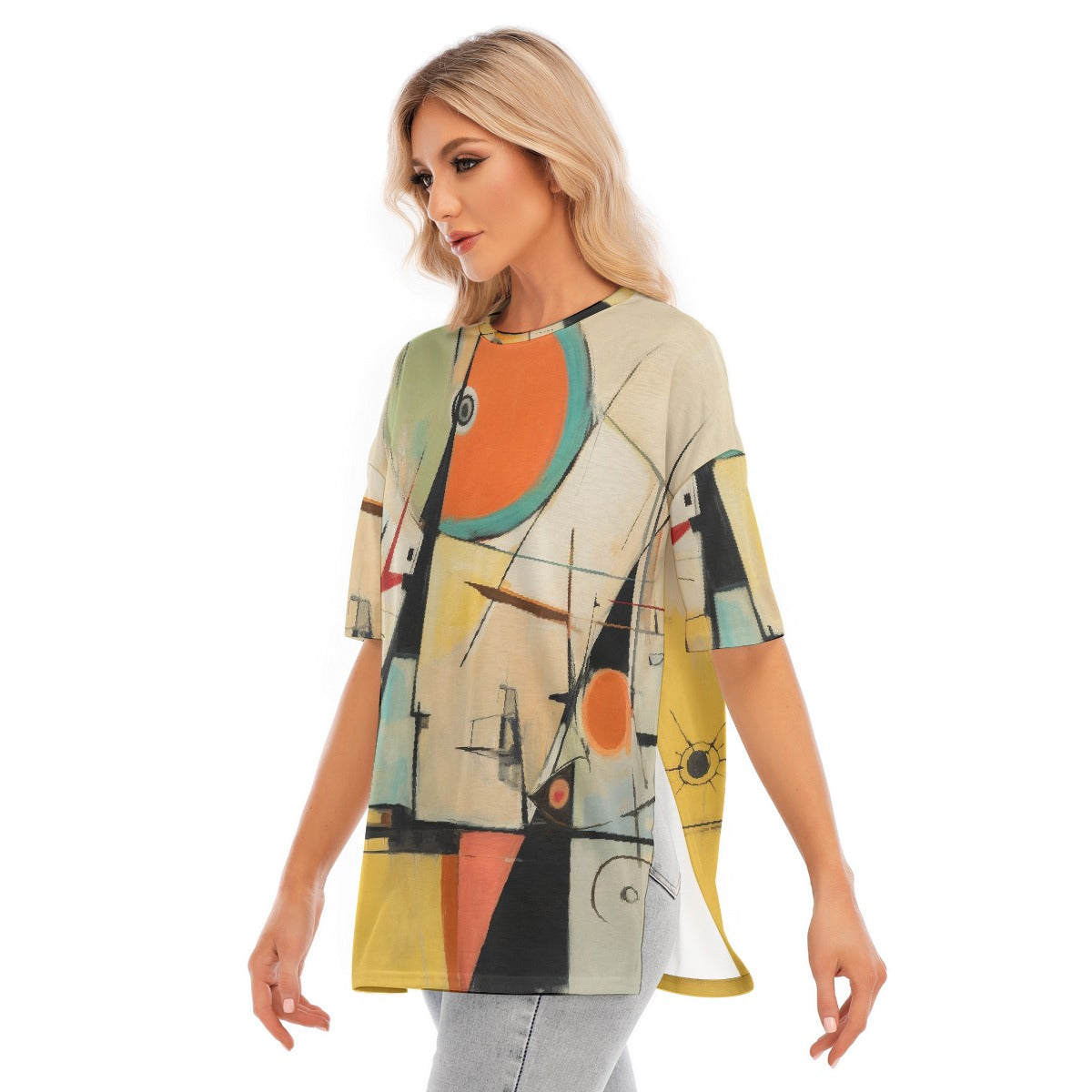 All-Over Print Women's Short Sleeves T-shirt With Hem Split