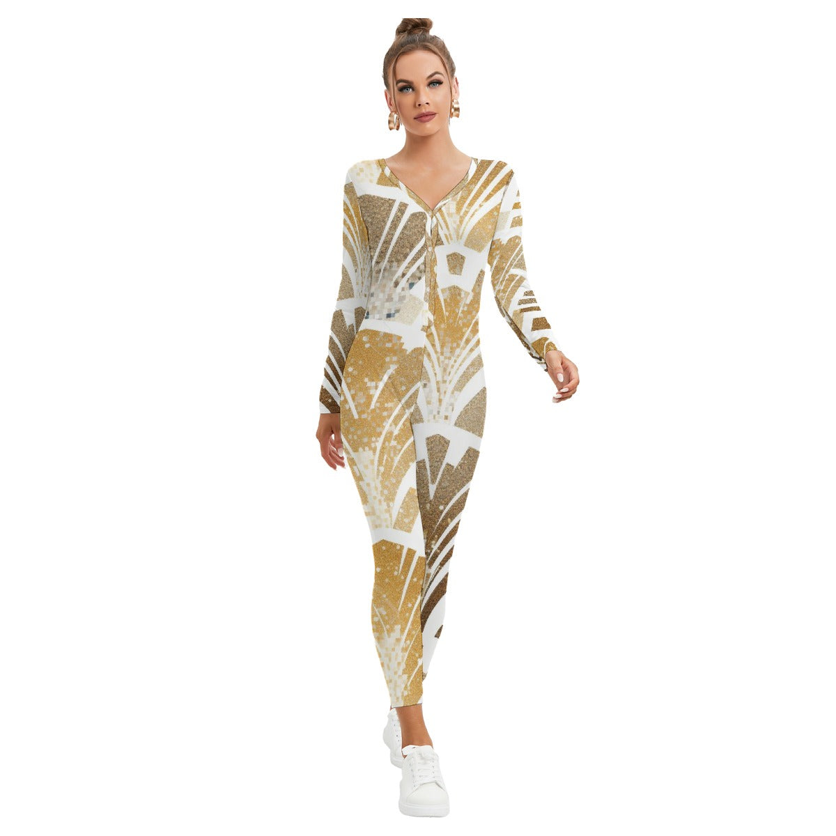 All-Over Print Women's Plunging Neck Jumpsuit