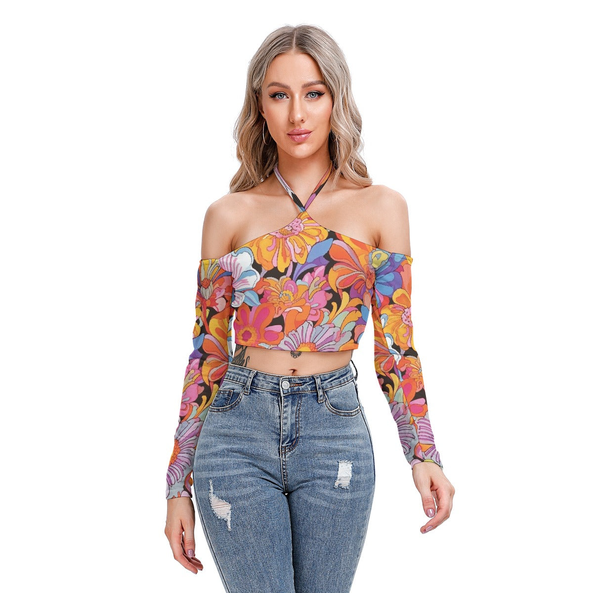 All-Over Print Women's Halter Lace-up Top