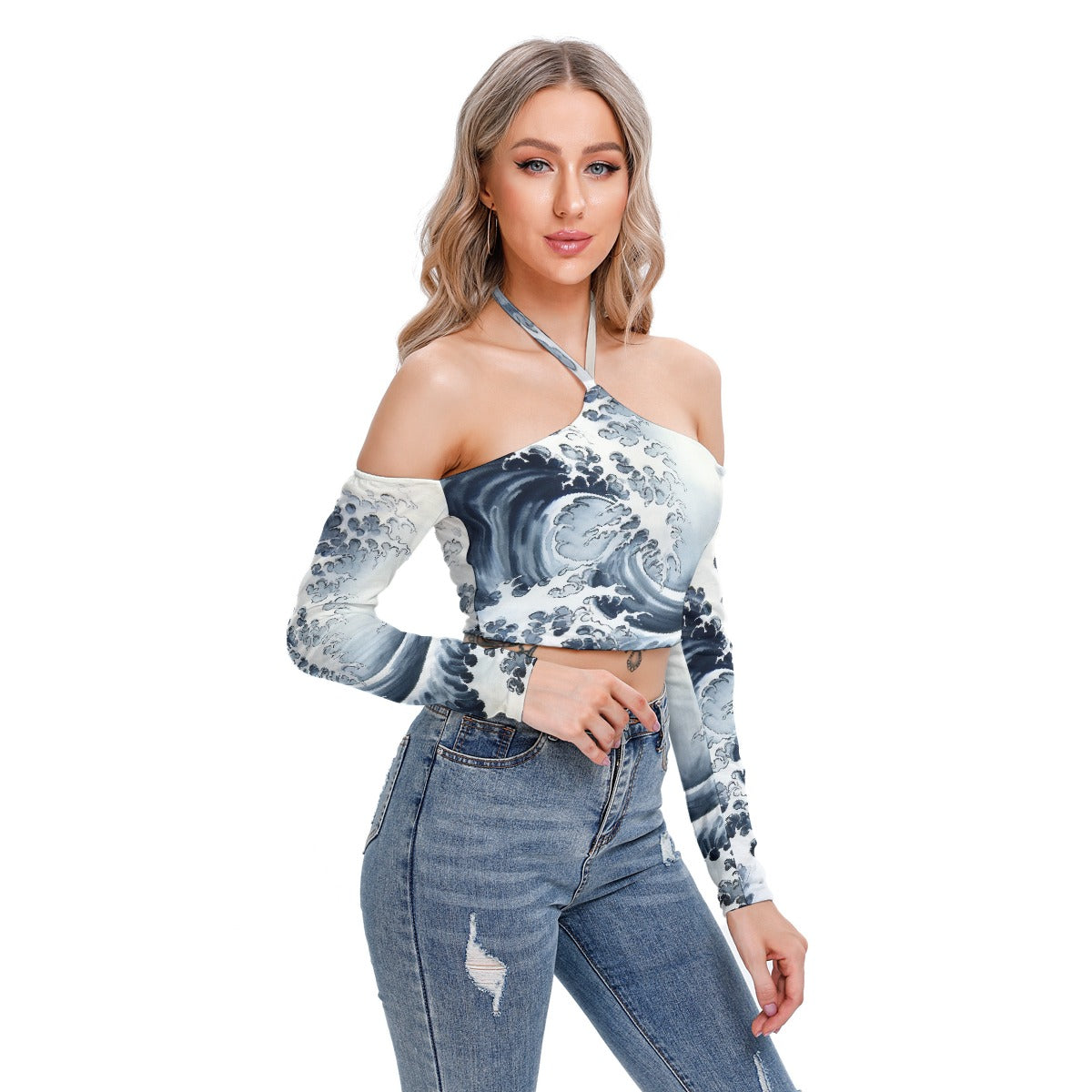 All-Over Print Women's Halter Lace-up Top