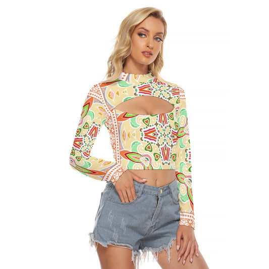 All-Over Print Women's Hollow Chest Keyhole Tight Crop Top