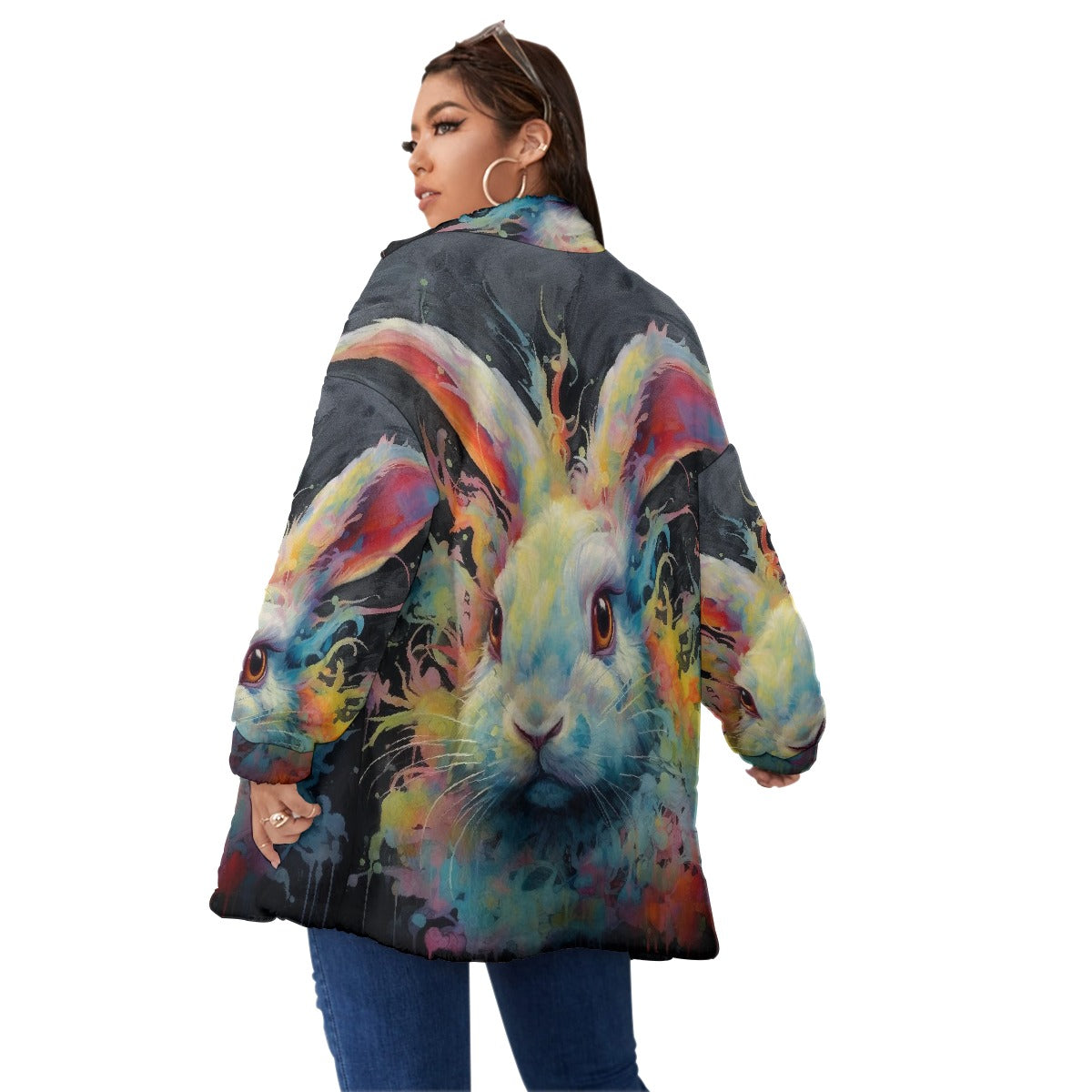 All-Over Print Unisex Borg Fleece Stand-up Collar Coat With Zipper Closure(Plus Size)