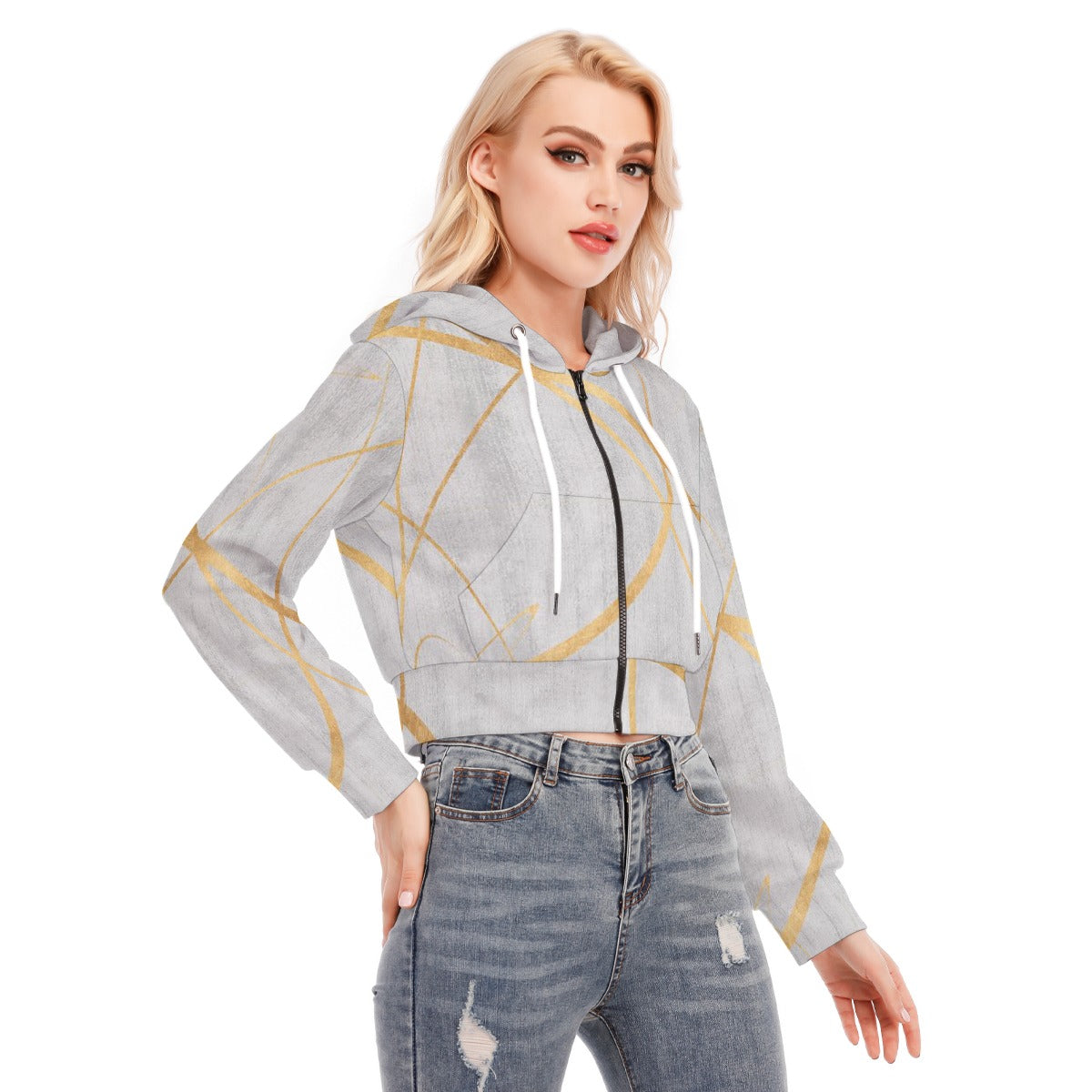 All-Over Print Women's Crop Top Hoodie With Zipper Closure