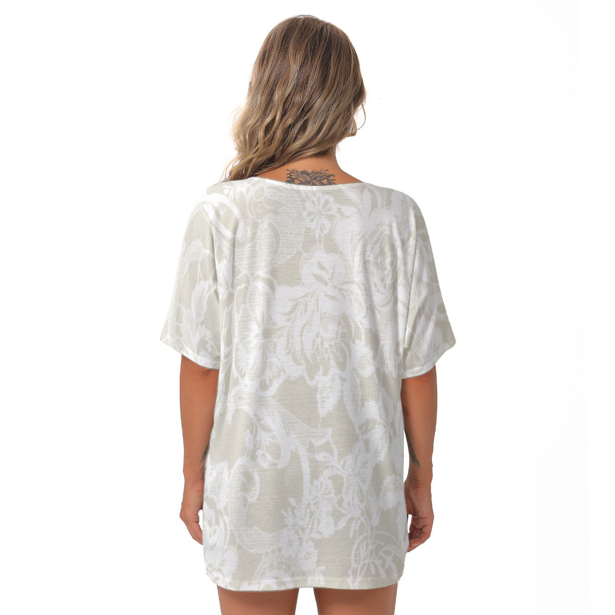 All-Over Print Women's Bat Sleeves V-Neck Blouse