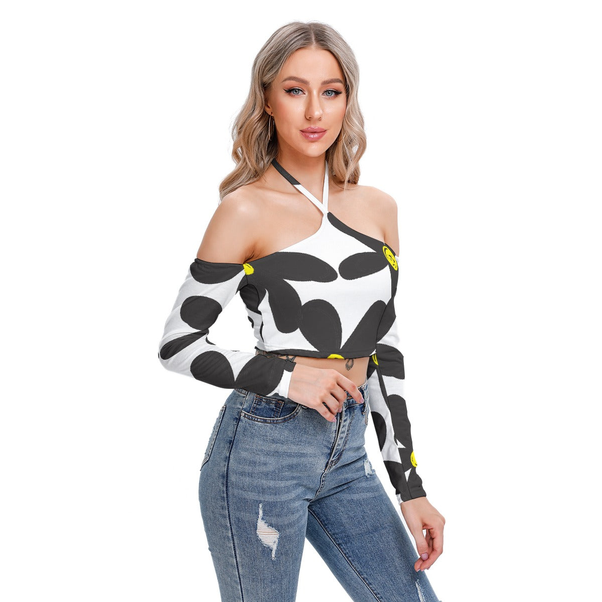All-Over Print Women's Halter Lace-up Top