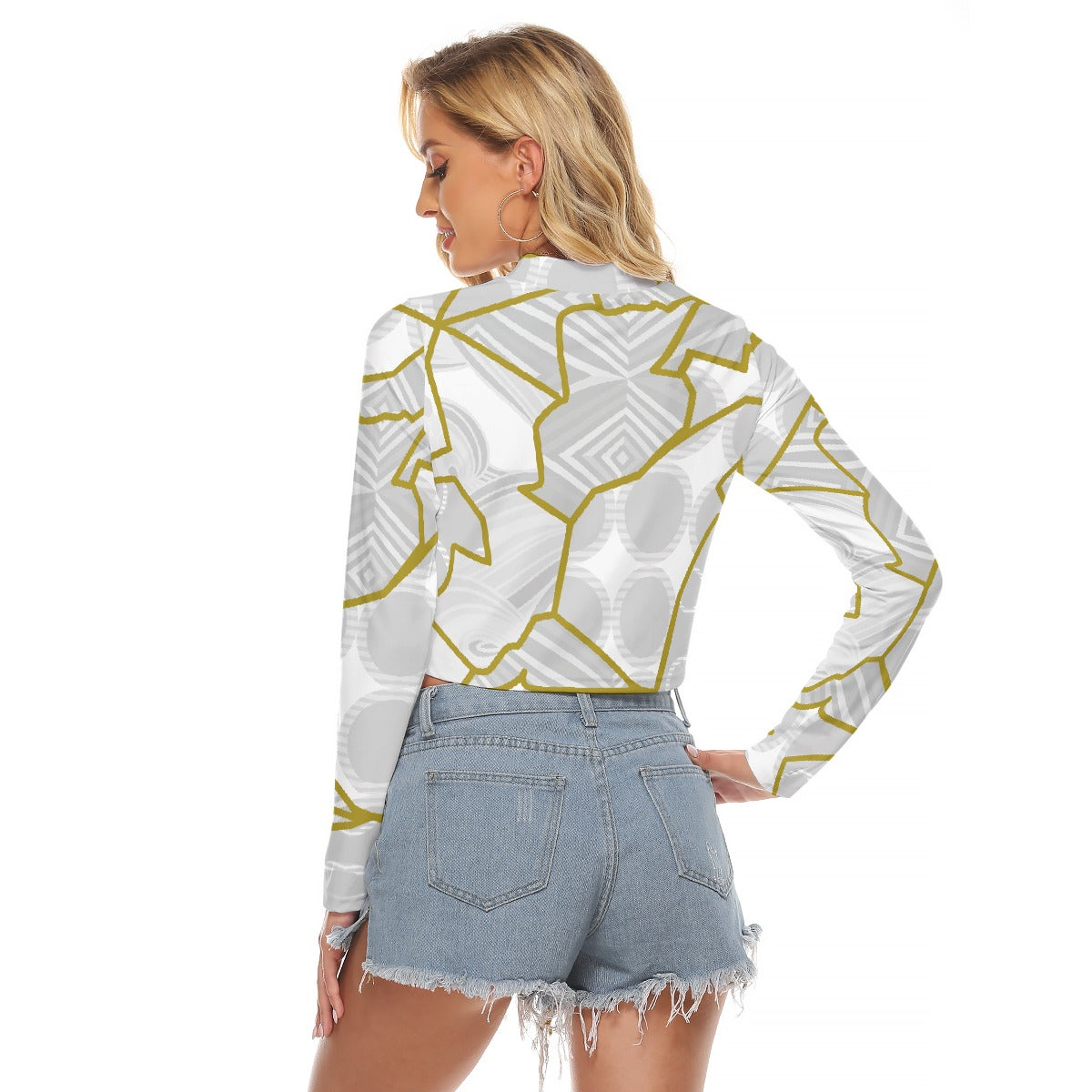 All-Over Print Women's Hollow Chest Keyhole Tight Crop Top