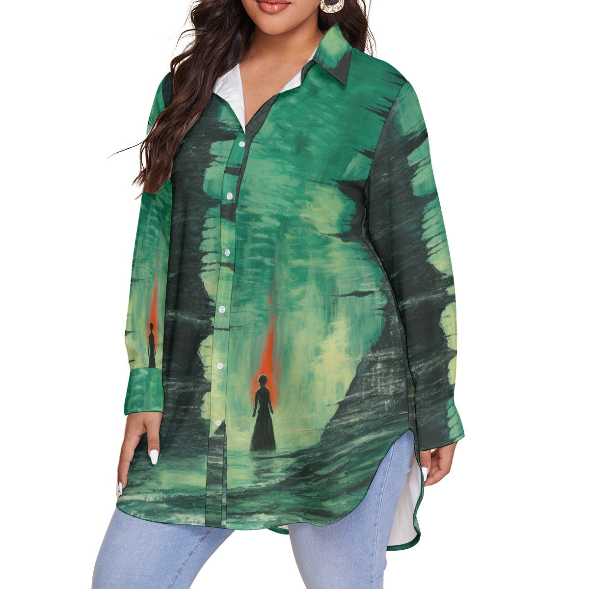All-Over Print Women's Shirt With Long Sleeve(Plus Size)