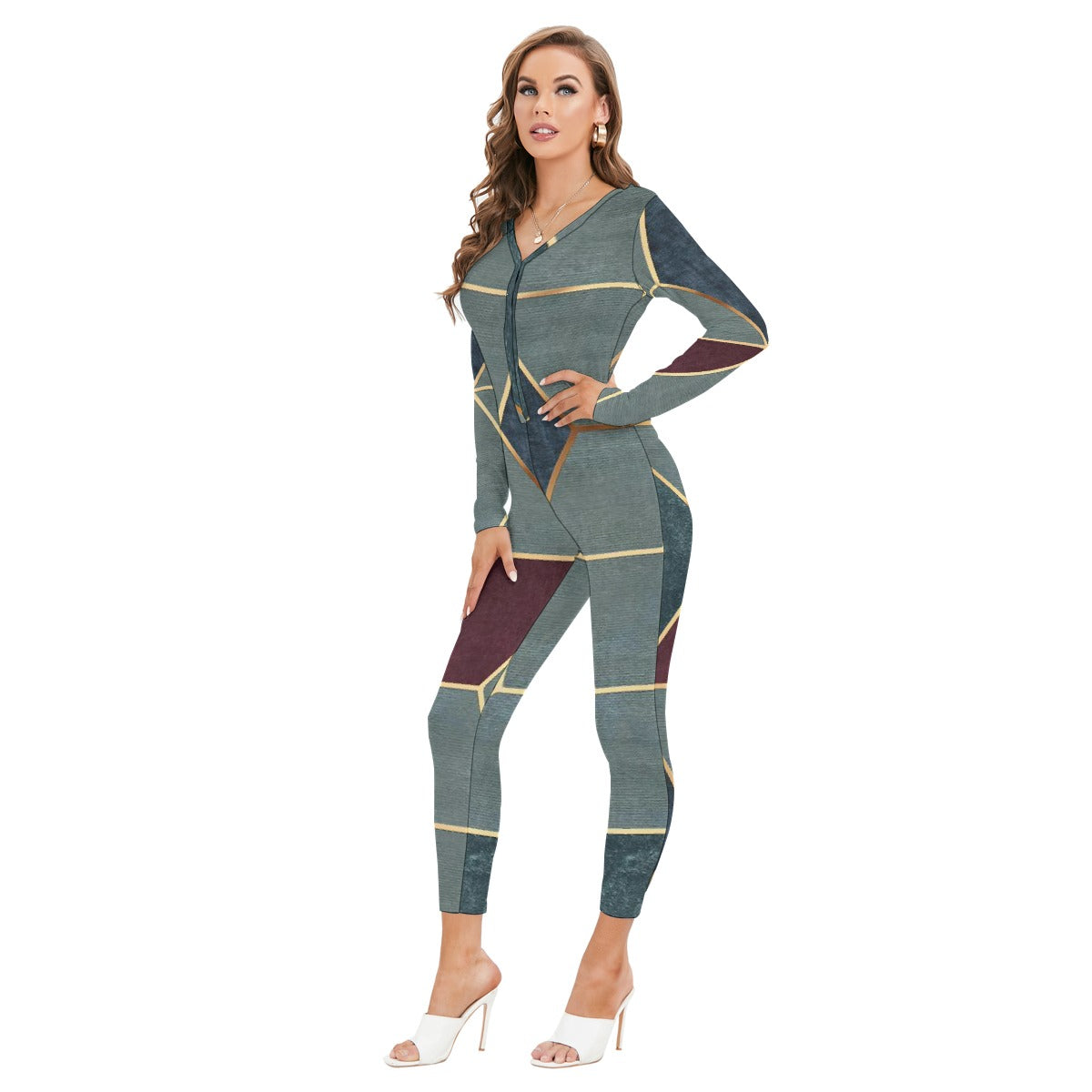 All-Over Print Women's Plunging Neck Jumpsuit