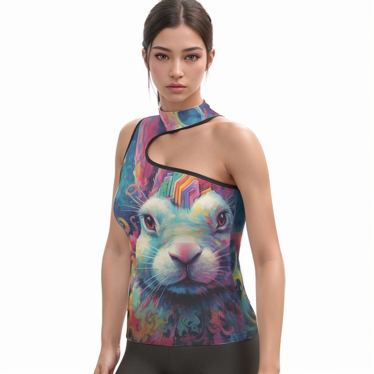 All-Over Print Women's Halter Sleeveless Asymmetrical Tank Top