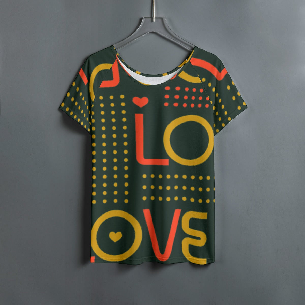 All-Over Print Women's Round Neck T-shirt With Raglan Sleeve