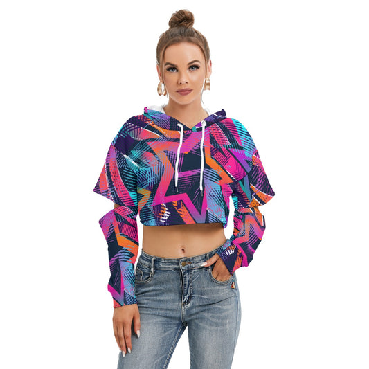 All-Over Print Women's Heavy Fleece Hoodie With Hollow Out Sleeve