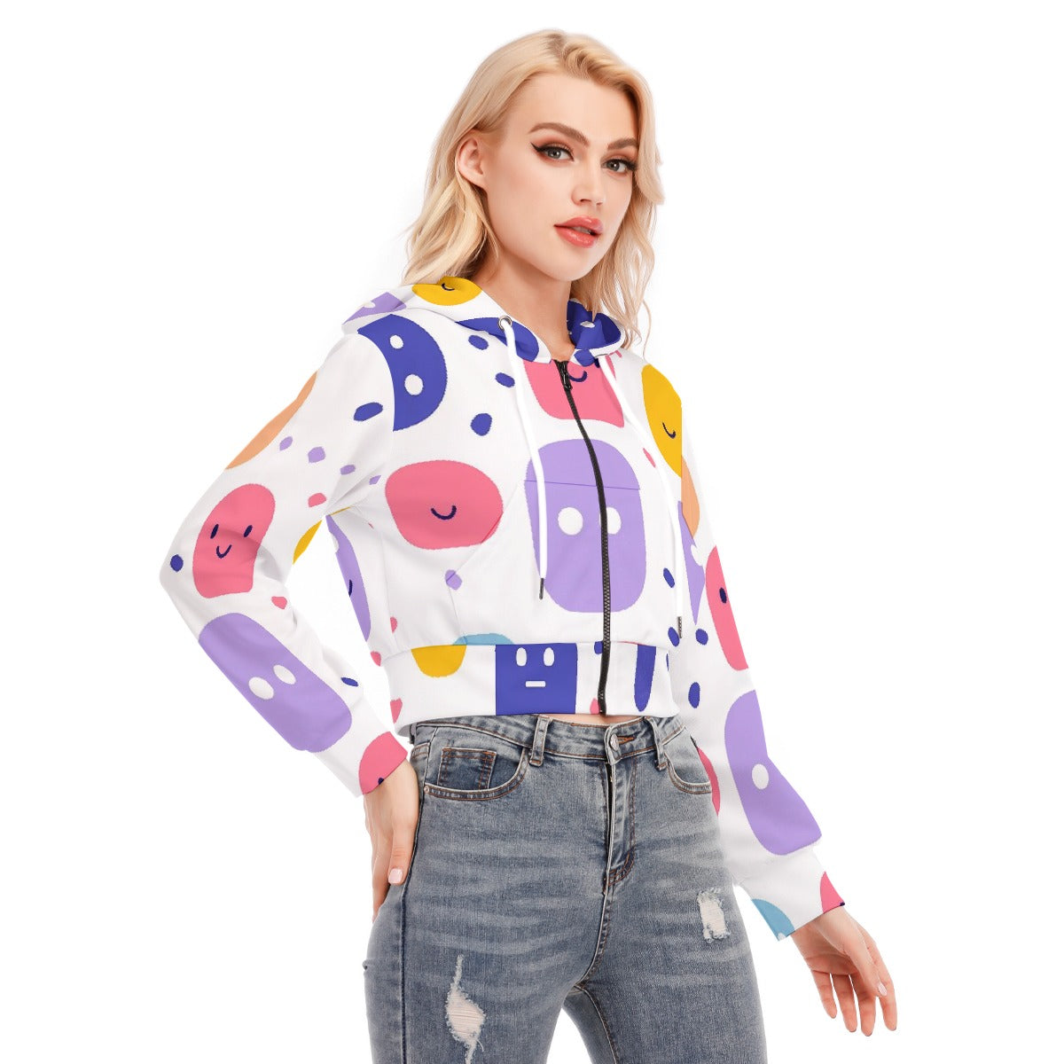 All-Over Print Women's Crop Top Hoodie With Zipper Closure