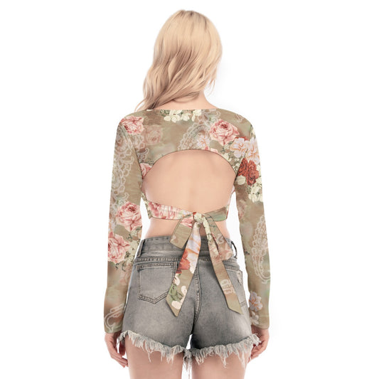 All-Over Print Women's Back Hollow T-shirt With Strap