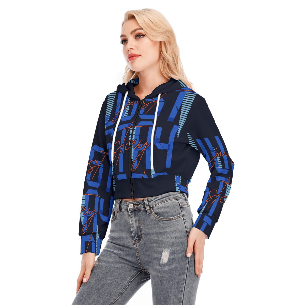 All-Over Print Women's Crop Top Hoodie With Zipper Closure