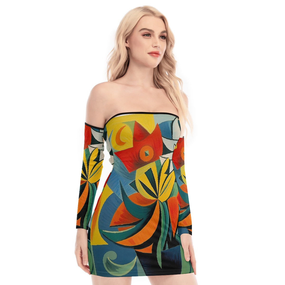 All-Over Print Women's Off-shoulder Back Lace-up Dress