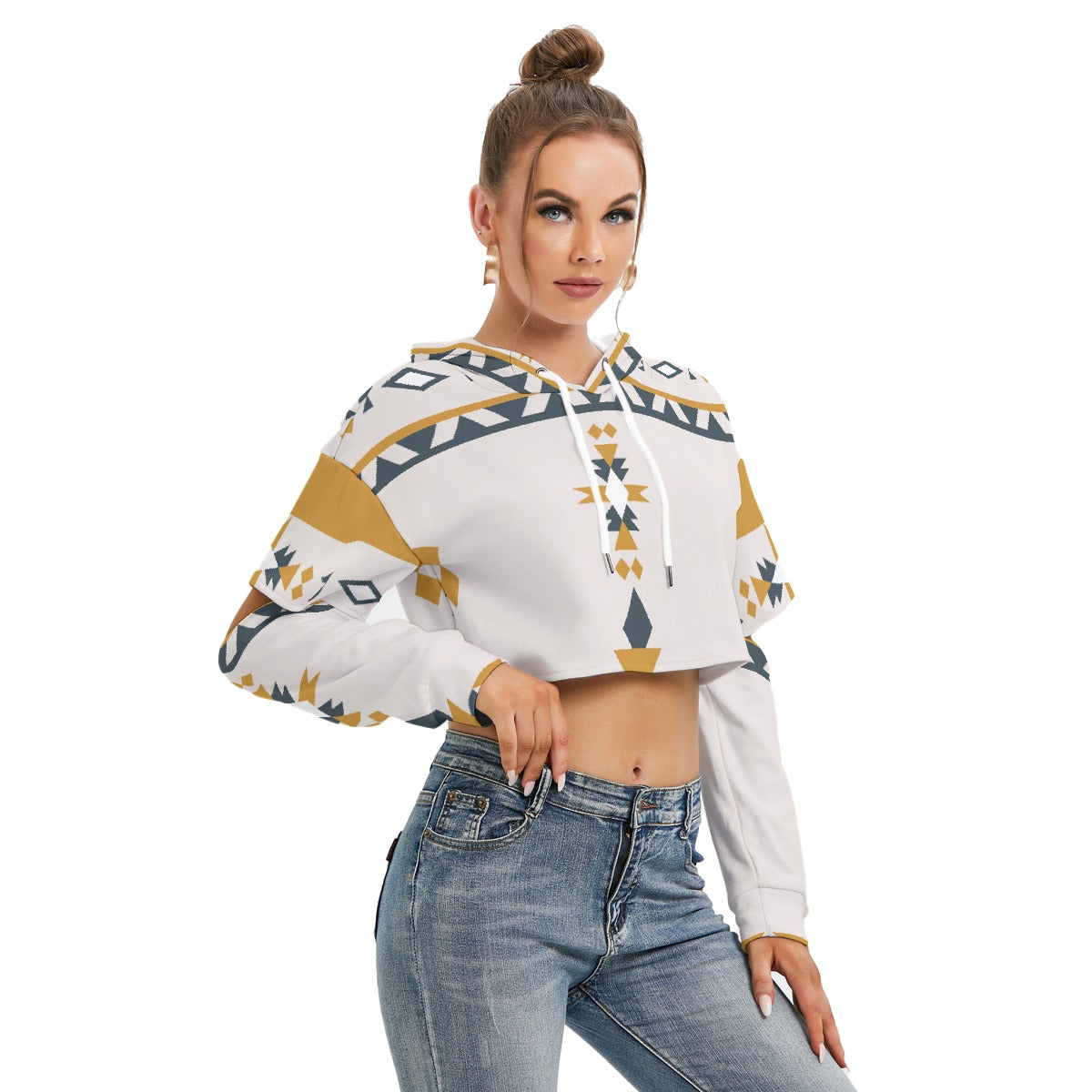 All-Over Print Women's Heavy Fleece Hoodie With Hollow Out Sleeve