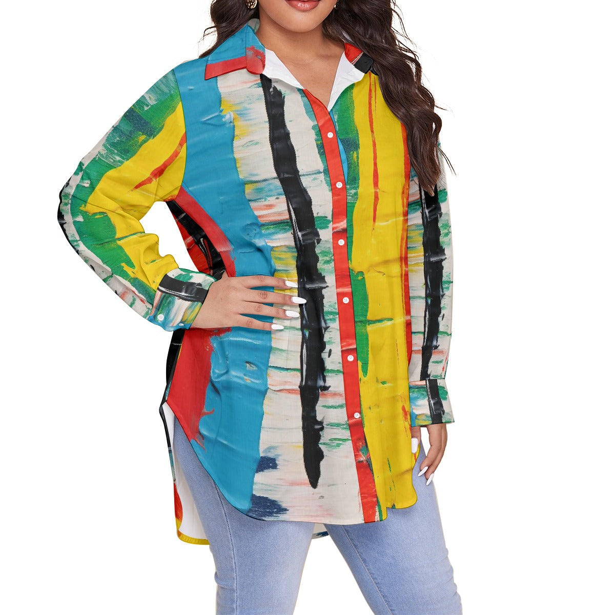 All-Over Print Women's Shirt With Long Sleeve(Plus Size)