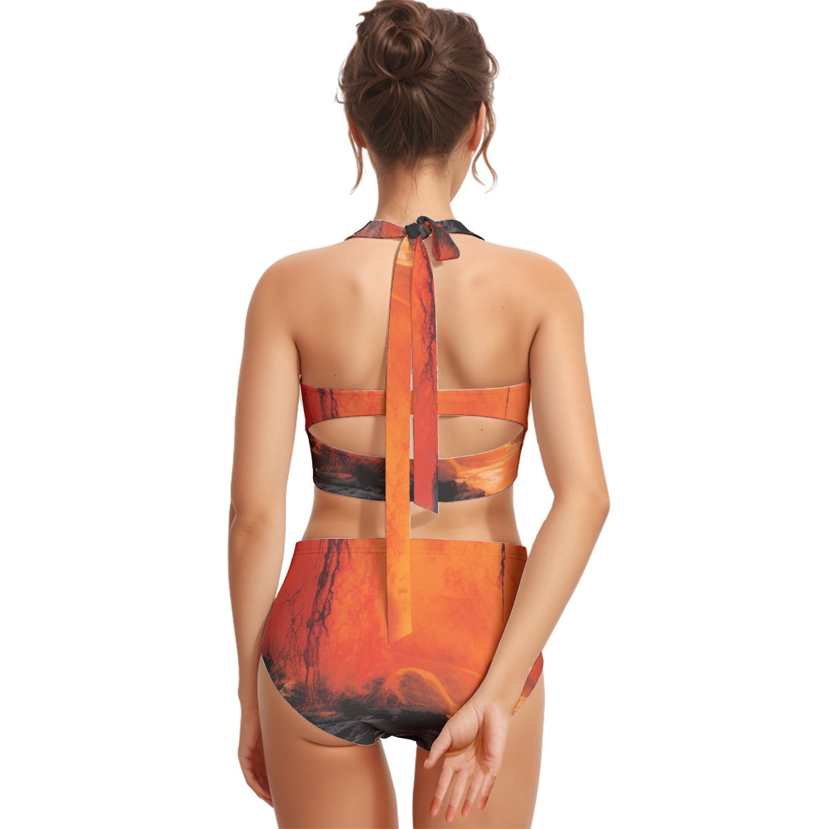 All-Over Print Women's Swimsuit Set With Halter
