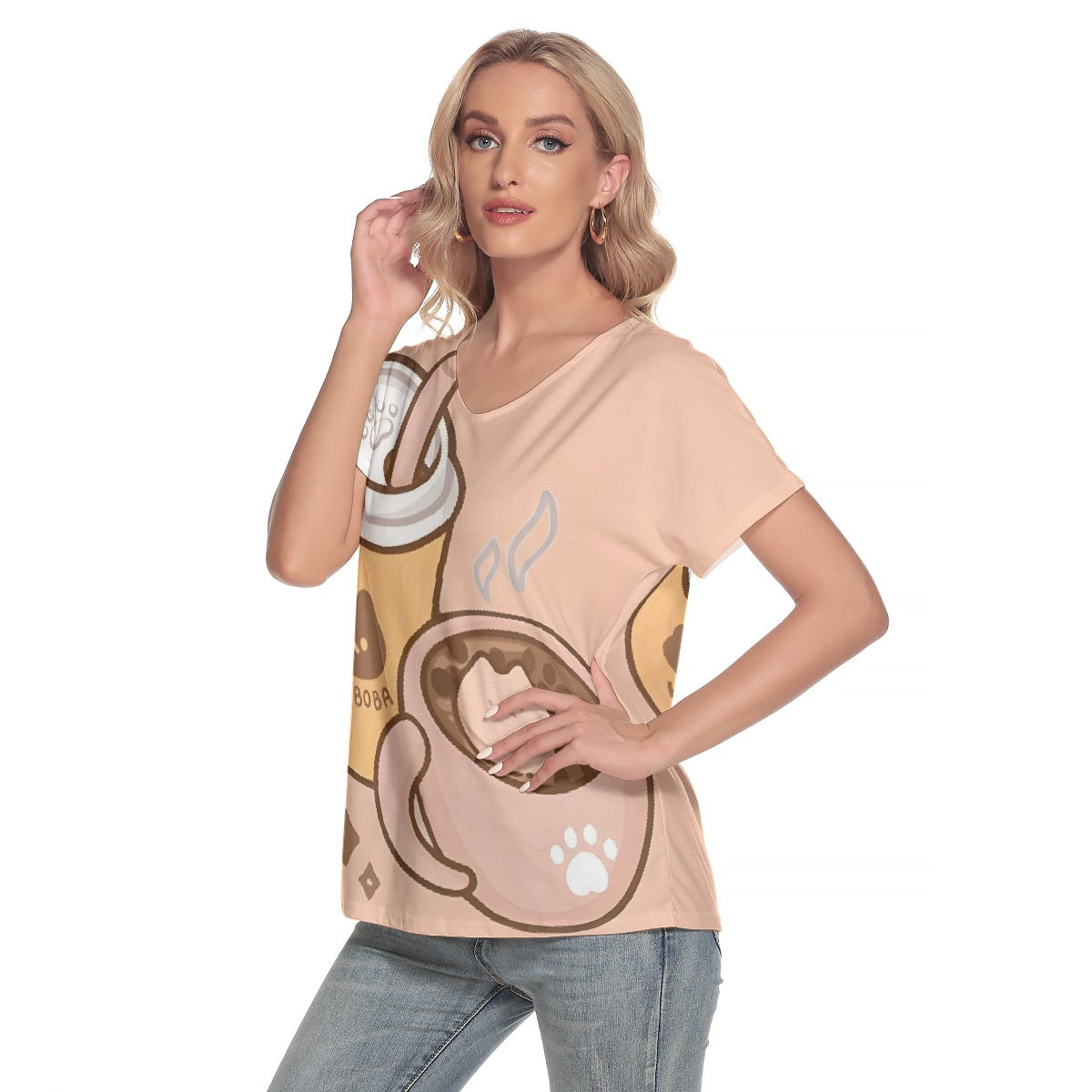 All-Over Print Women's Loose V-neck Short Sleeve T-shirt