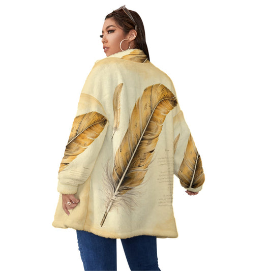 All-Over Print Unisex Borg Fleece Stand-up Collar Coat With Zipper Closure(Plus Size)