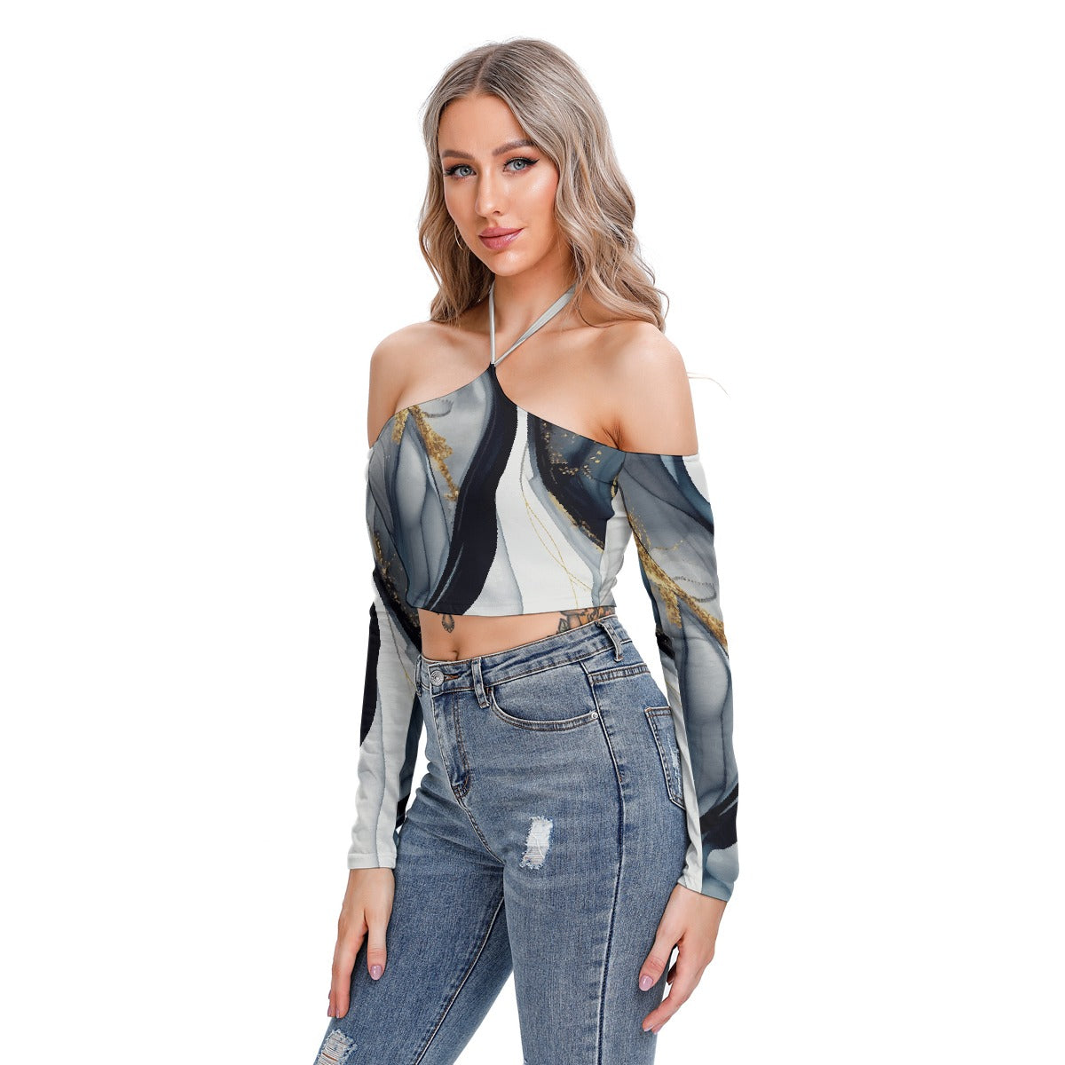 All-Over Print Women's Halter Lace-up Top