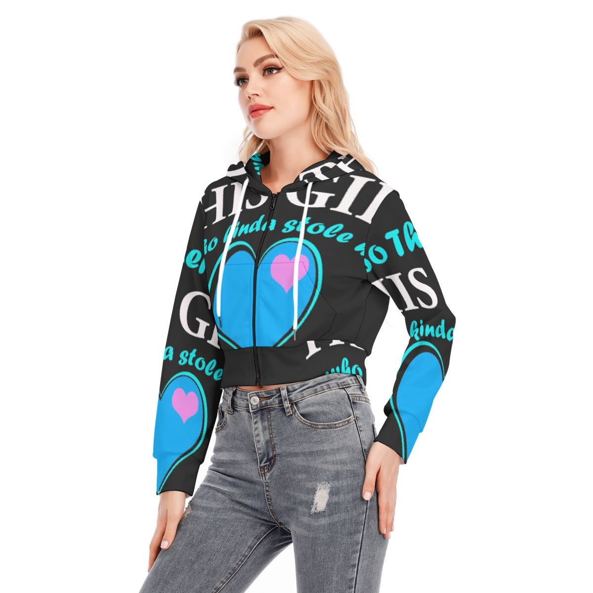 All-Over Print Women's Crop Top Hoodie With Zipper Closure
