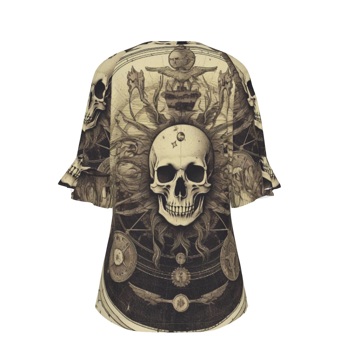 All-Over Print V-neck Women's T-shirt With Bell Sleeve