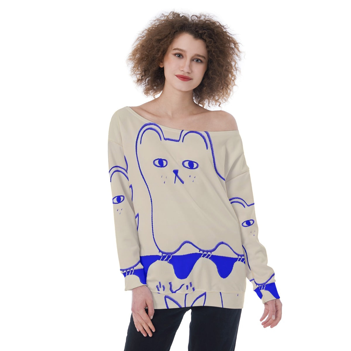 All-Over Print Oversized Women's Off-Shoulder Sweatshirt
