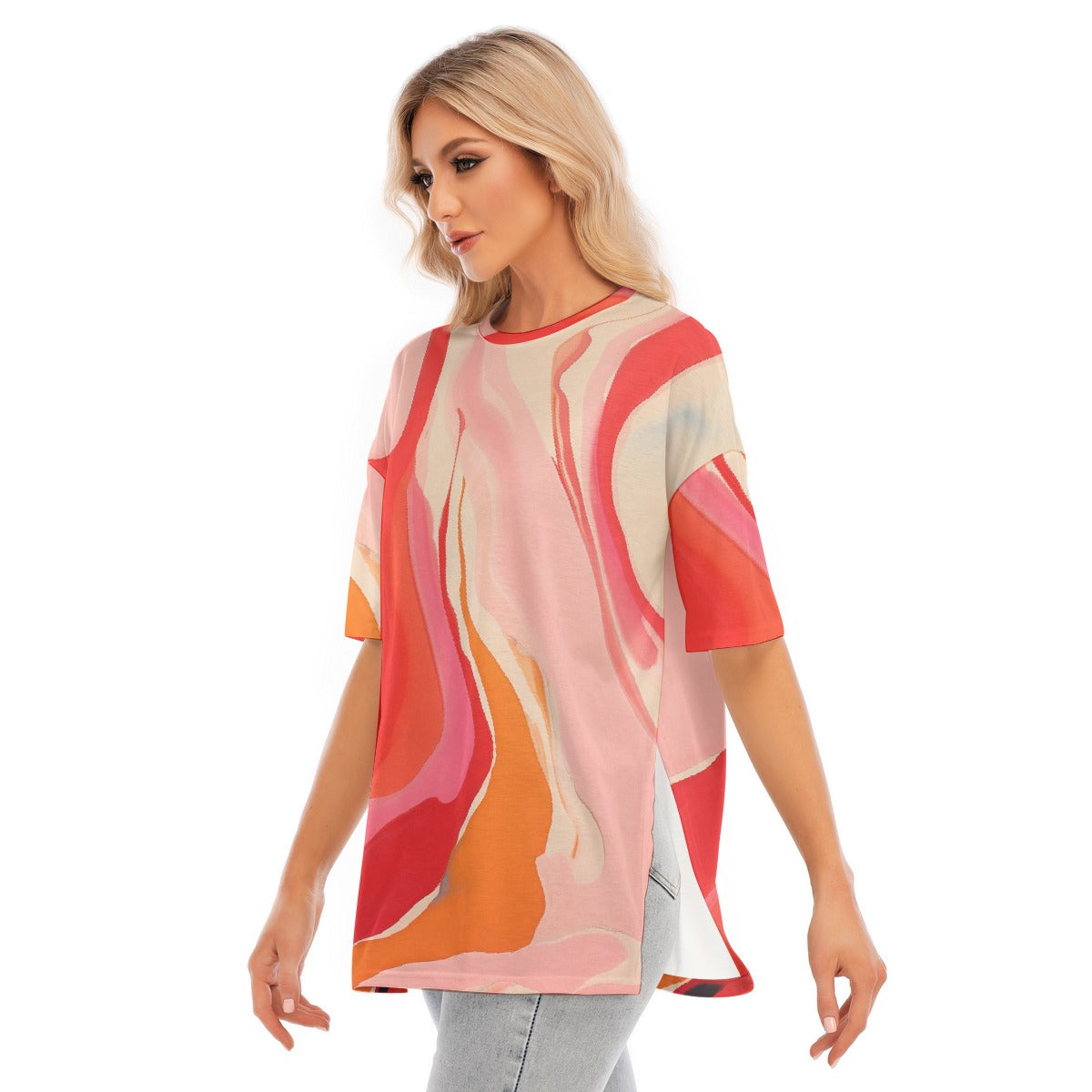 All-Over Print Women's Short Sleeves T-shirt With Hem Split