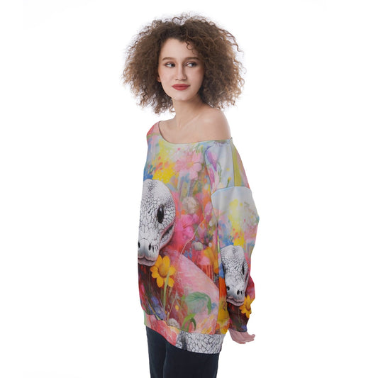 All-Over Print Oversized Women's Off-Shoulder Sweatshirt