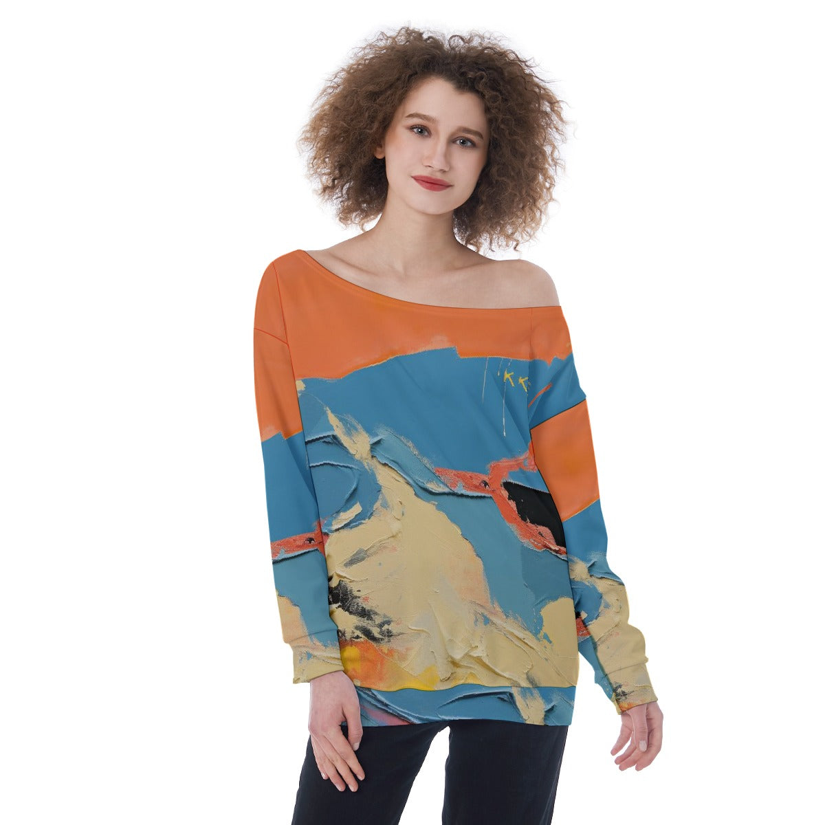 All-Over Print Oversized Women's Off-Shoulder Sweatshirt