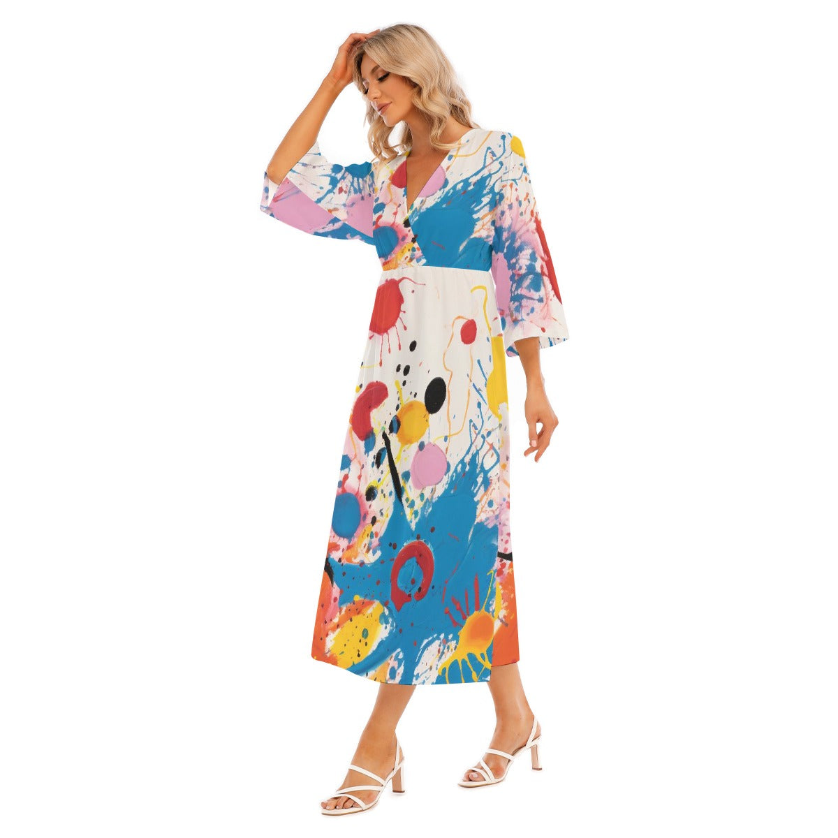 All-Over Print Women's Mid-Sleeve Long Dress