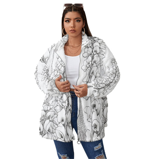 All-Over Print Unisex Borg Fleece Stand-up Collar Coat With Zipper Closure(Plus Size)
