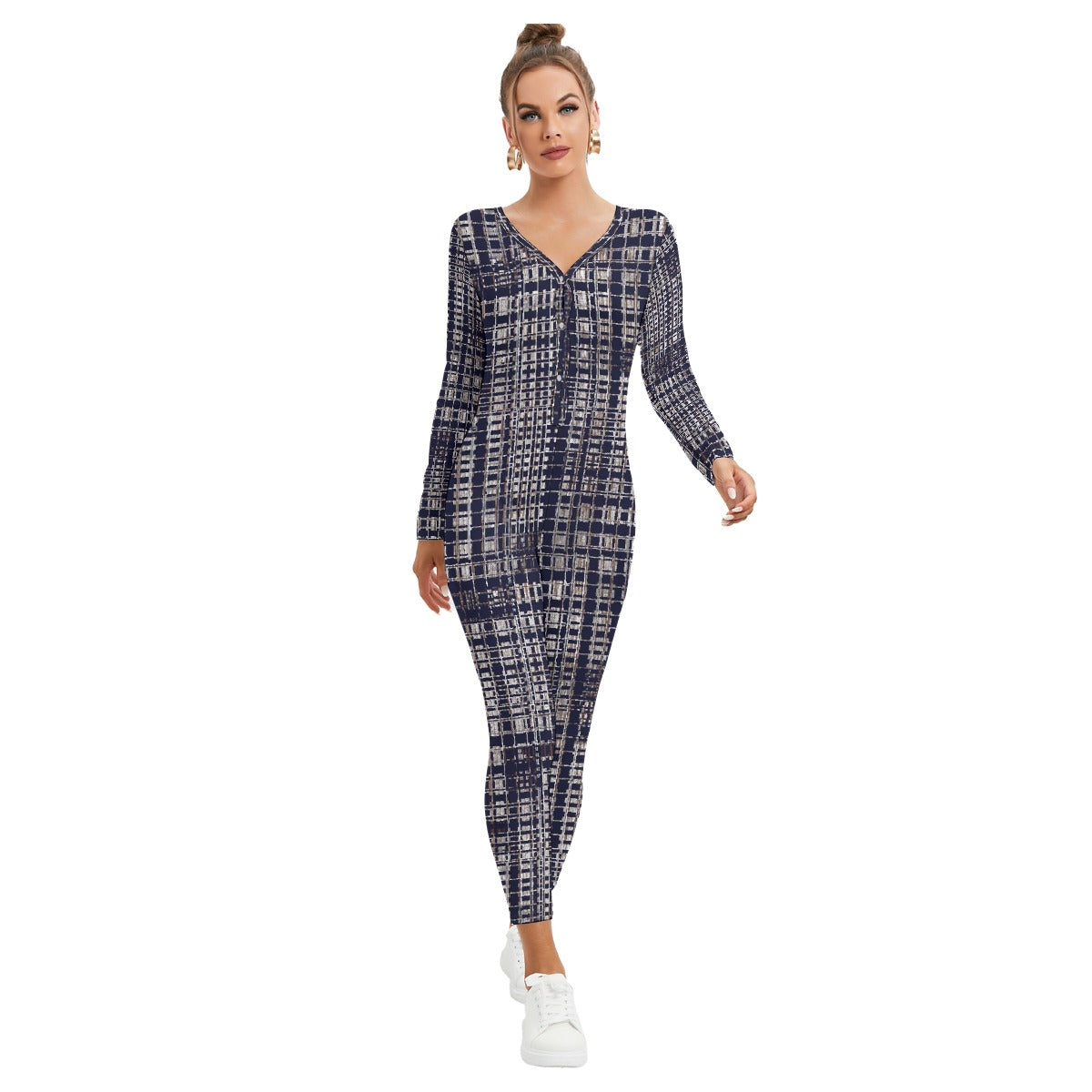 All-Over Print Women's Plunging Neck Jumpsuit