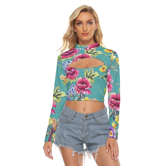 All-Over Print Women's Hollow Chest Keyhole Tight Crop Top