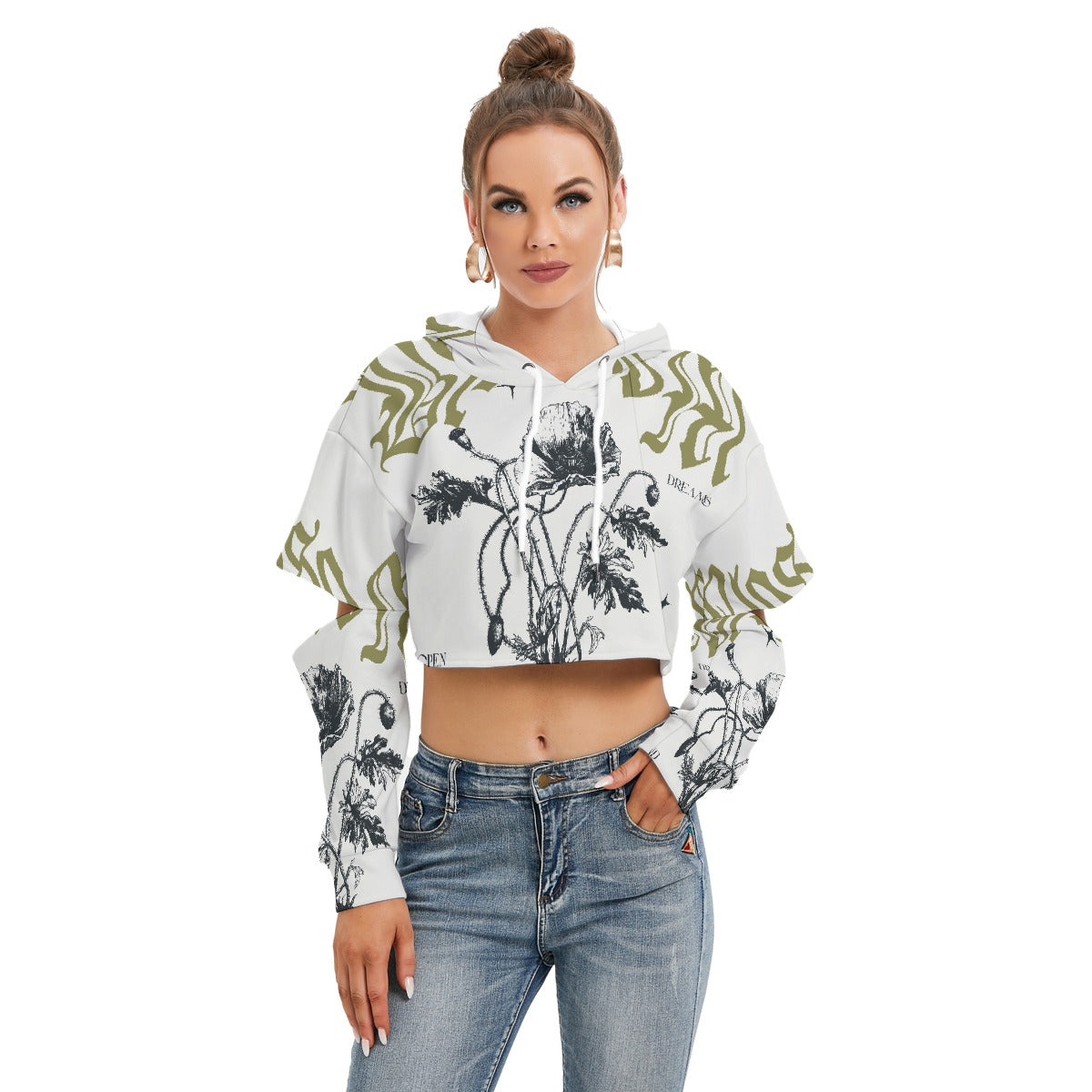 All-Over Print Women's Heavy Fleece Hoodie With Hollow Out Sleeve