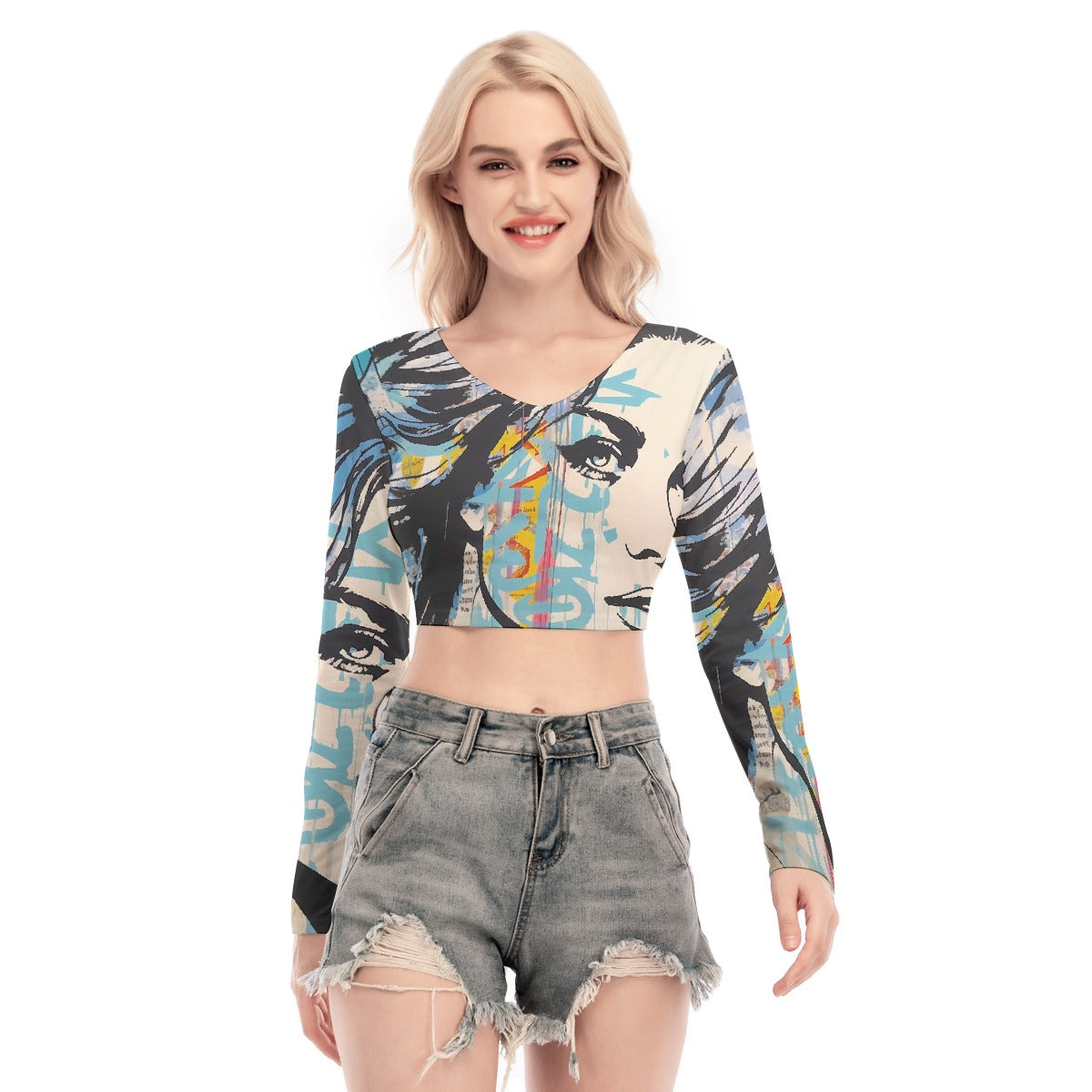 All-Over Print Women's Back Hollow T-shirt With Strap