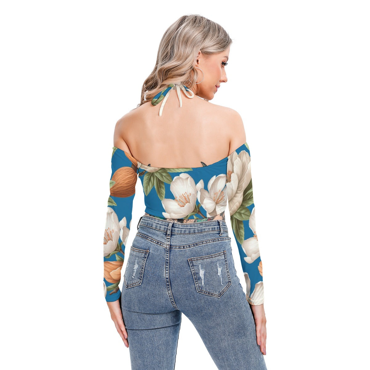 All-Over Print Women's Halter Lace-up Top